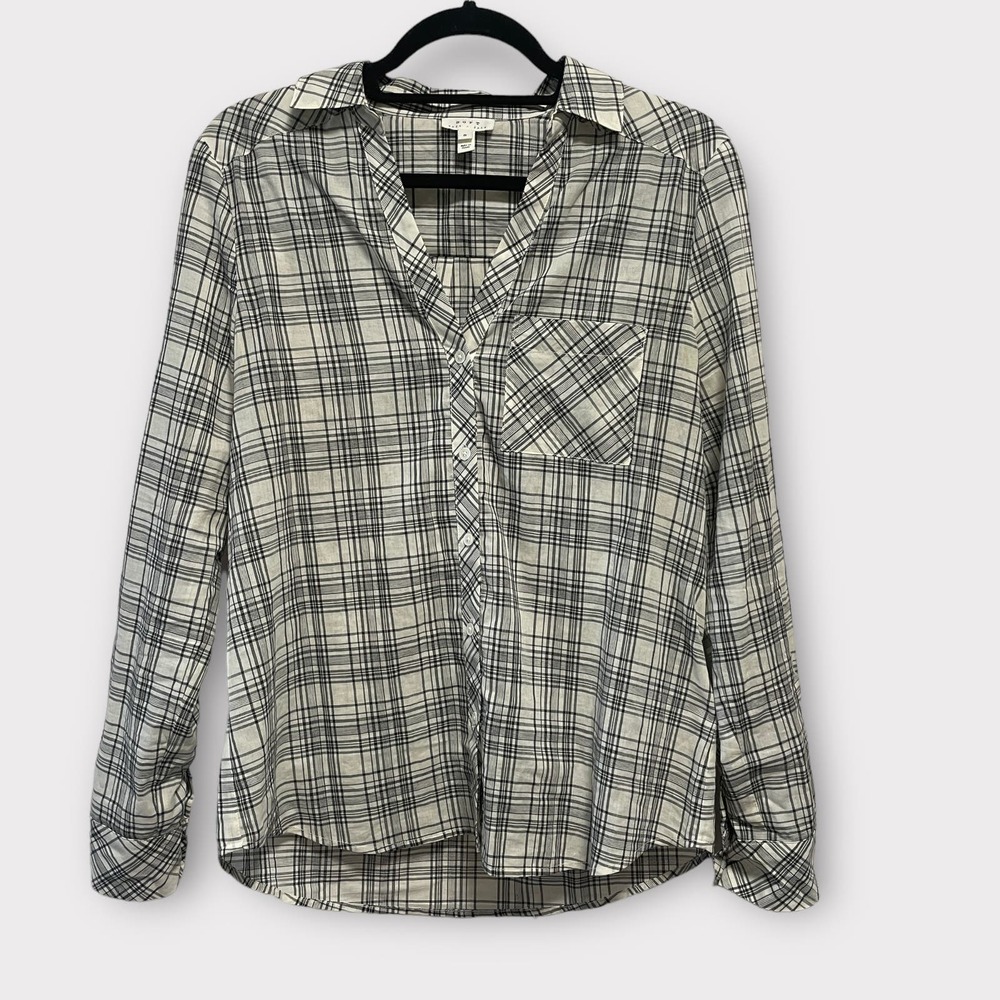 Soft Joie plaid button down tab roll sleeve shirt small